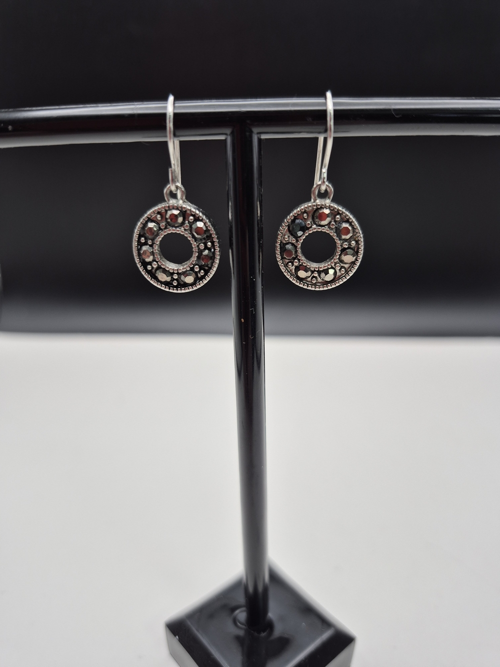 Sterling Silver Garnet Circle Drop Earrings - Women Jewelry